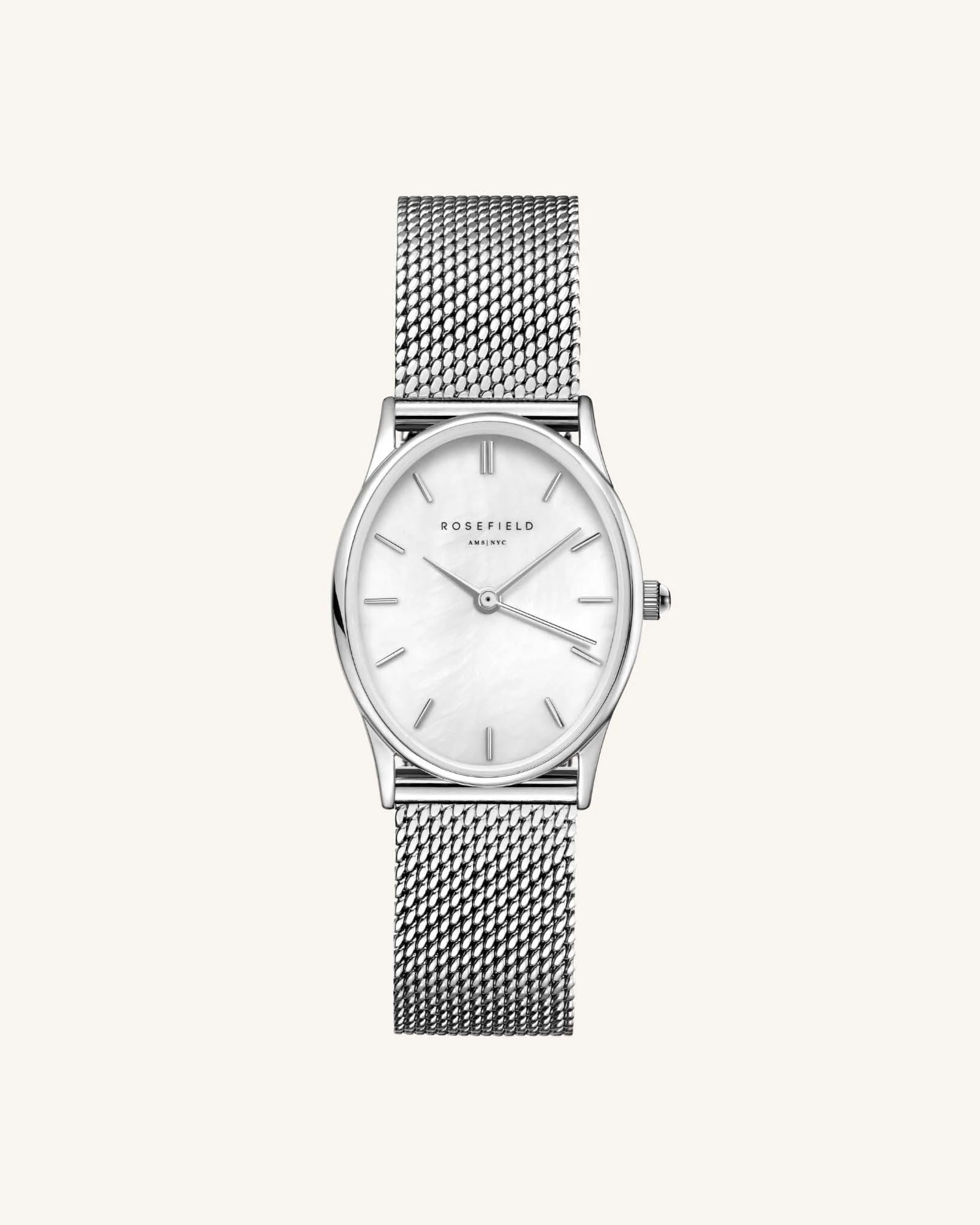 Oval Perlmutt Mesh Silber